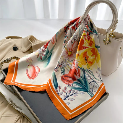 Luxury Print imitation Silk Square Scarf Women Spring Neck Tie Shawl Wraps Female Hair Hand Wrist Headkercheif Hijab Bandana Beauty World Shop