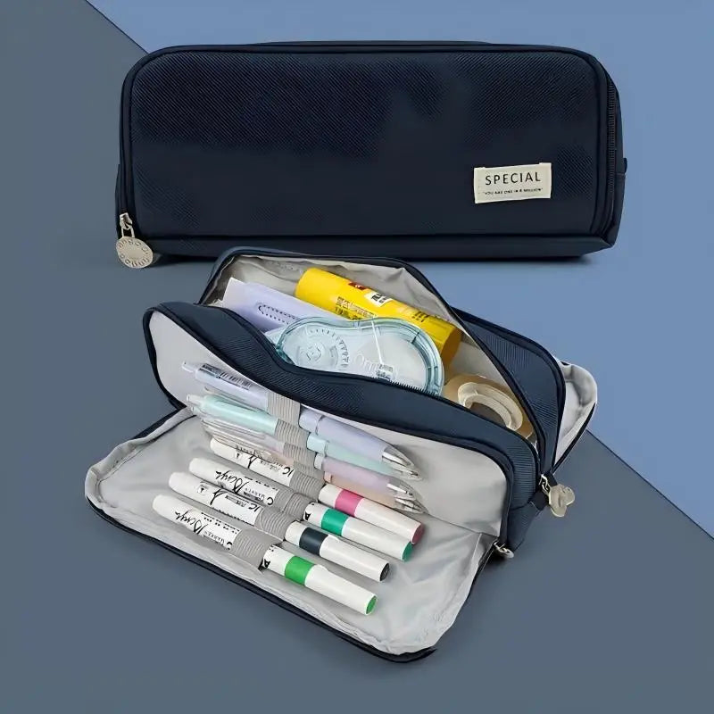 Pencil Case Large Space Storage 3 Compartment Pouch Double Side Opened Student Stationery Desk Organizer School Supplies Beauty World Shop