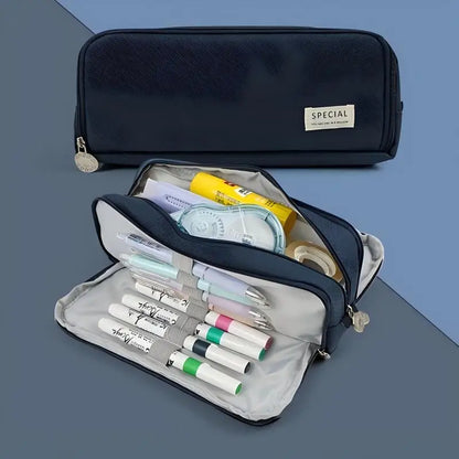 Pencil Case Large Space Storage 3 Compartment Pouch Double Side Opened Student Stationery Desk Organizer School Supplies Beauty World Shop