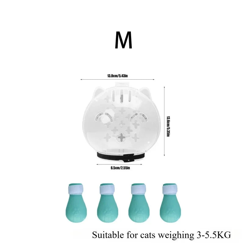 1Set Cat Muzzle Pet Grooming Cover Accessory Cat Anti Bite Anti Licking Space Hood Breathable Helmet with 4 Silicone Paw Shoes Beauty World Shop