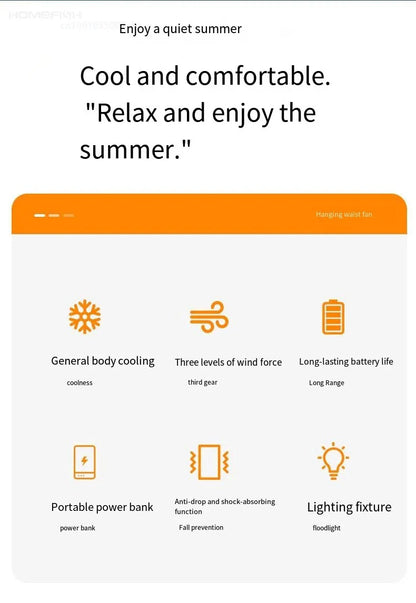 HOMFISH Personal Belt Clip Fan Portable Power Bank Flashlight Wearable Fan Hanging Neck Fan for Outdoor Works Hiking Camping Beauty World Shop
