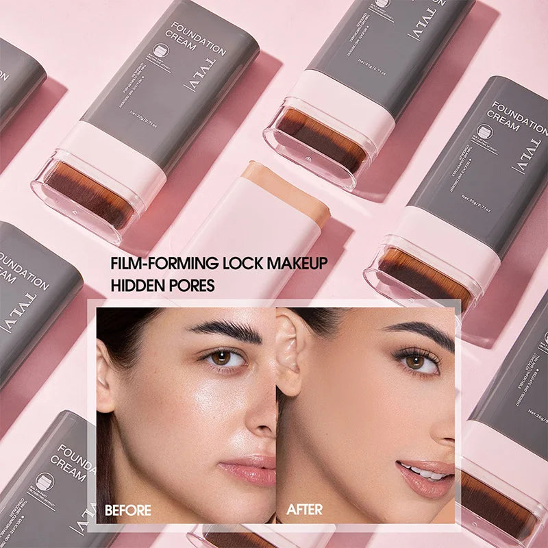 TVLV Concealing Foundation Stick: 5 Shades with Built-In Brush - Cream Finish, Lightweight and Waterproof Formula, Beauty Trend Shop