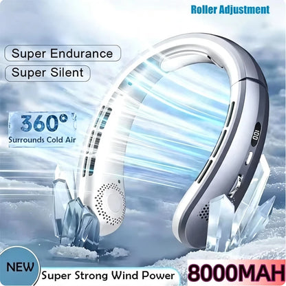 8000mAh Hanging Neck Fan Portable Bladeless USB Rechargeable Mute LED Digital Display Air Cooler Hands Free Fan for Home Outdoor Beauty World Shop