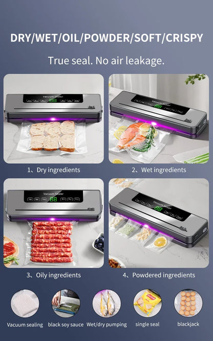Electric Vacuum Sealer Food Storage Seal Touch Button Dry/Wet Built-in Cutter Kitchen Food Sealing Vacuum Packaging Machine Beauty World Shop
