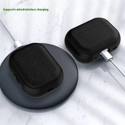 For Airpods Pro3 Case Luxury Lychee Leather Business Earphone Case with Hook Strap Headphone Cover For Apple AirPods 4 3 2 1 Pro