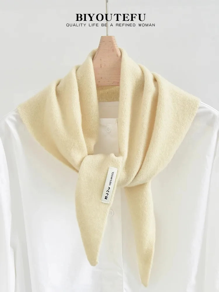 100% Australian Wool Knitted Triangle Scarf Shawl Women's Autumn  Winter Warm Neck Protection Scarf Decorative  Small Scarf Beauty World Shop