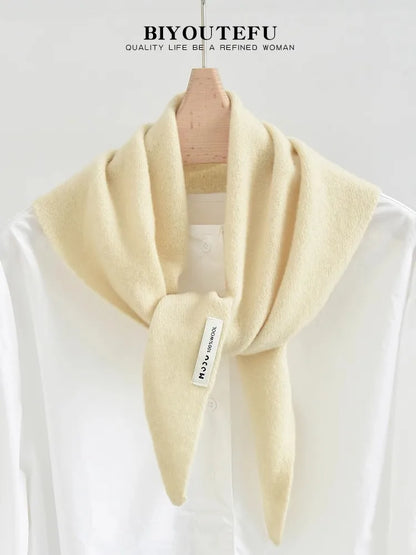 100% Australian Wool Knitted Triangle Scarf Shawl Women's Autumn  Winter Warm Neck Protection Scarf Decorative  Small Scarf Beauty World Shop
