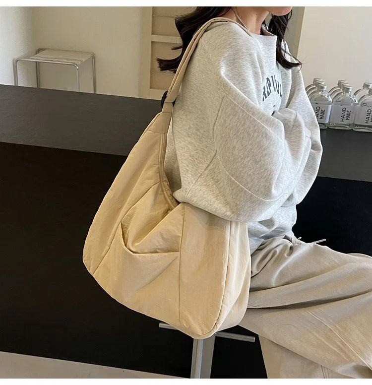 Trendy Women's Soft Cloth Shoulder Bag Solid Color Student 2026 Spring Y2k Casual Style Big Handbags Crossbody Bags for Women Beauty World Shop