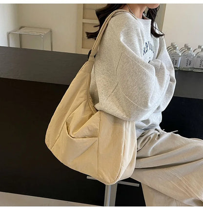 Trendy Women's Soft Cloth Shoulder Bag Solid Color Student 2026 Spring Y2k Casual Style Big Handbags Crossbody Bags for Women Beauty World Shop