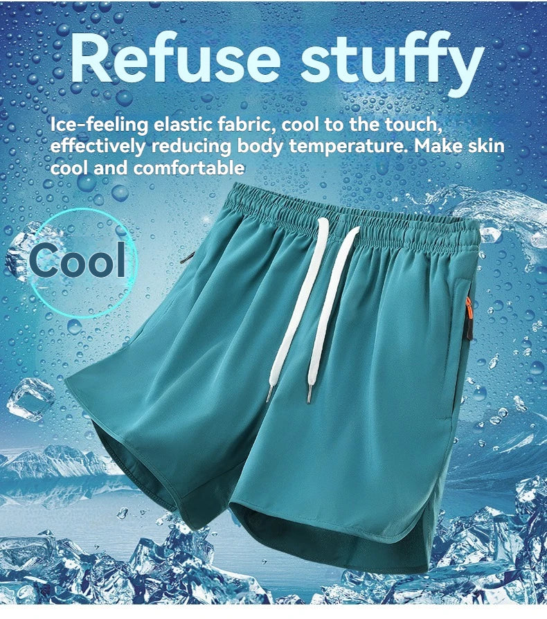 New Men's Sports Casual 3/4 Shorts With Ice Silk Lightweight Sweat-absorbing Outdoor Quick Drying Running Fitness Loose Pants