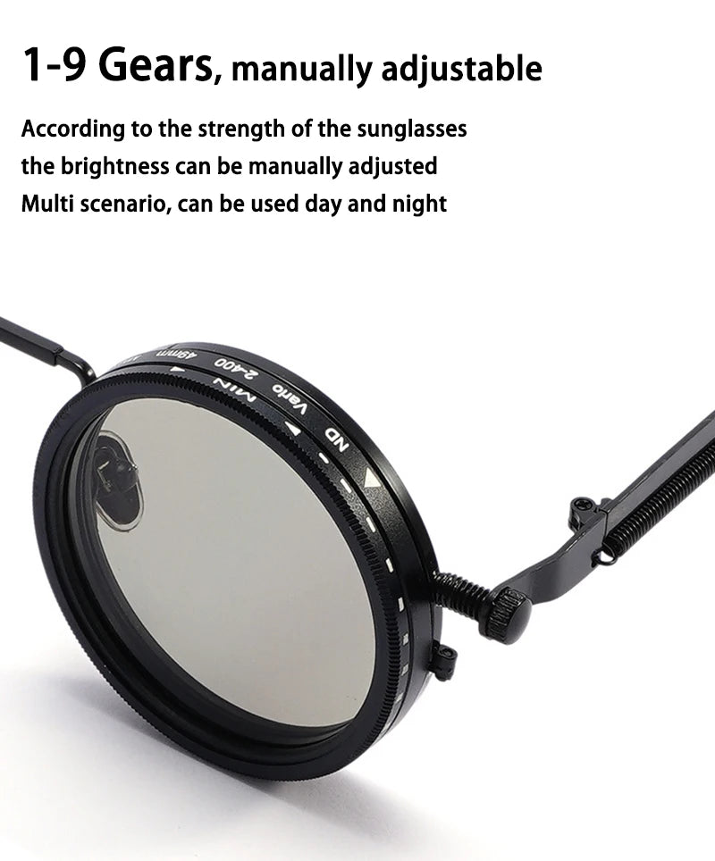 SHAUNA Retro Metal Round Punk ND9-level Adjustable Dimming Sunglasses Women Polarized UV400 Fashion Men Outdoor Sun Glasses Beauty World Shop