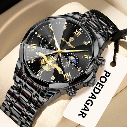POEDAGAR Luxury Original Men Watch Waterproof Luminous Chronograph Man Wristwatch Stainless Steel Quartz Top Men's Watches Reloj Beauty World Shop