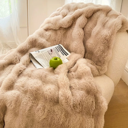 [Cozy|Faux Rabbit] Soft, Warm, 1pc Cozy Faux Rabbit Fleece Blanket | Throw for Bedroom, Guest Room, Living Room, Student Dormito Beauty World Shop