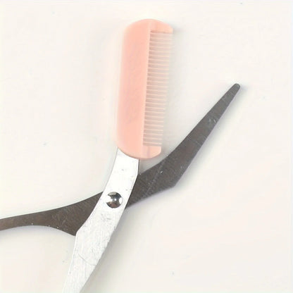 Pink eyebrow trimming scissors with built-in comb - stainless steel, precise grooming tool, creating perfect eyebrows Beauty World Shop