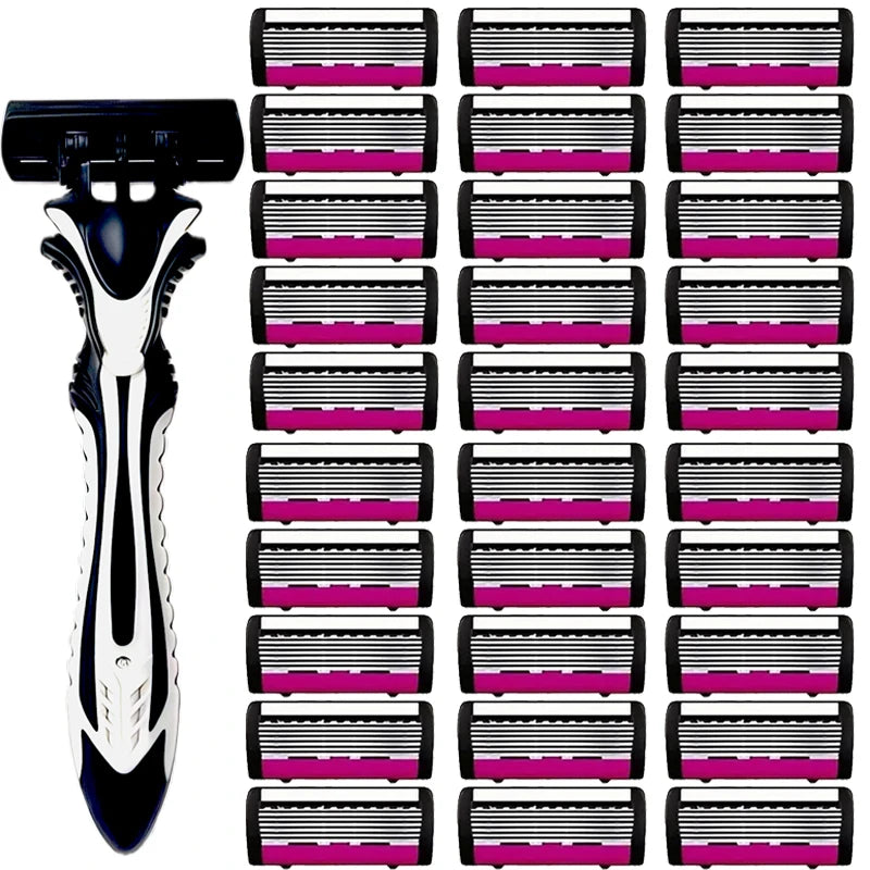 6-layer classic razor, razor set, stainless steel blade, manual safety razor, reusable blade, silicone anti-skid layer Beauty World Shop