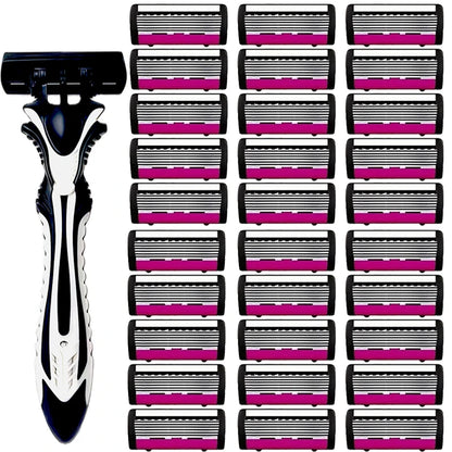 6-layer classic razor, razor set, stainless steel blade, manual safety razor, reusable blade, silicone anti-skid layer Beauty World Shop