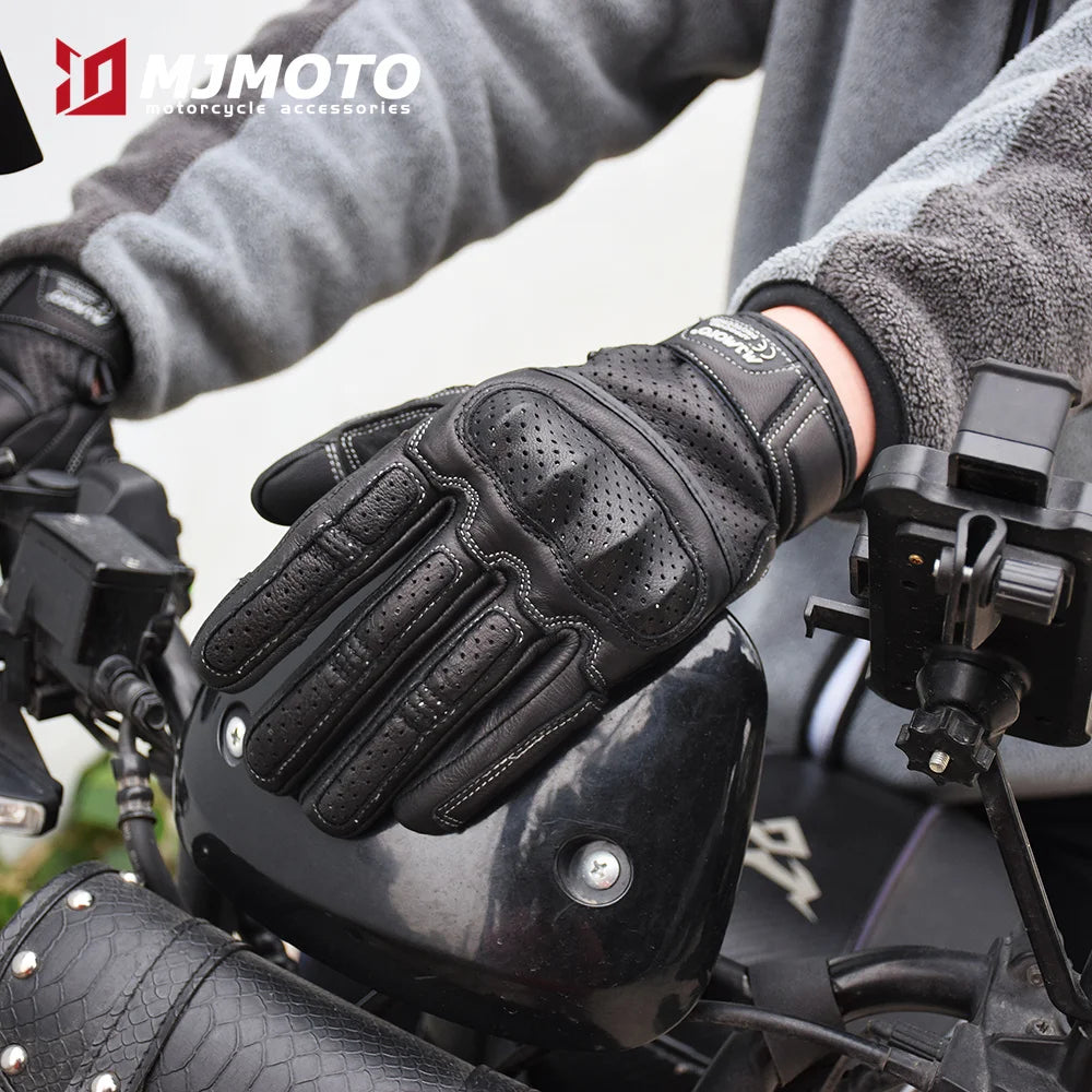With CE Approved Summer Retro Perforated Leather Motorcycle Gloves Men Women Full Finger Motocross Dirt Biker Glove Guantes Moto Beauty World Shop