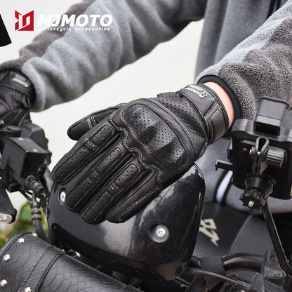 With CE Approved Summer Retro Perforated Leather Motorcycle Gloves Men Women Full Finger Motocross Dirt Biker Glove Guantes Moto Beauty World Shop