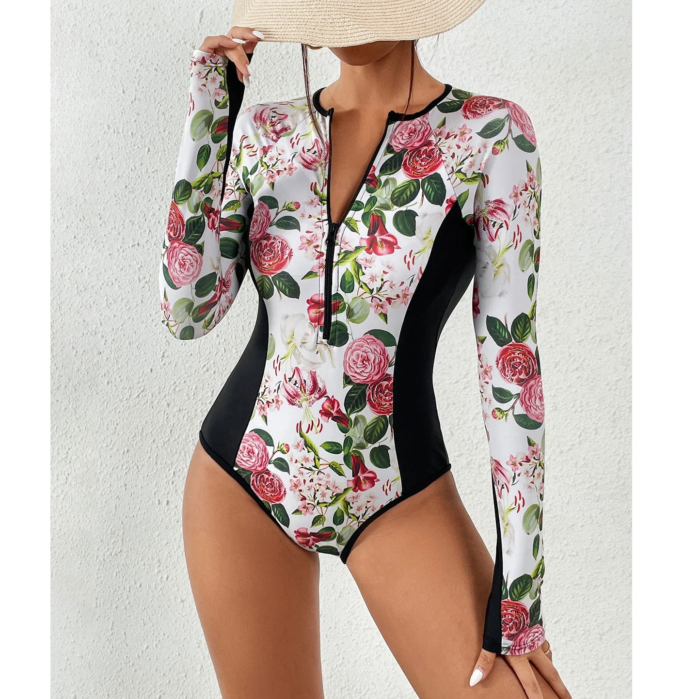 2026 Surfing Sport Swimsuit Long Sleeves Women One Piece Swimsuit  Swimwear Solid Monokini Bathing Suit Tropical Bodysuit Female Beauty World Shop