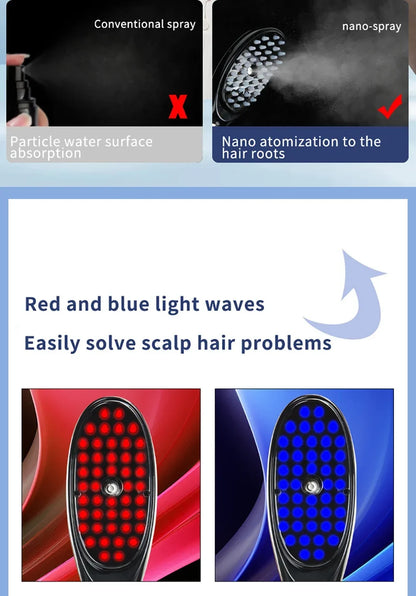 Anti Hair Loss Scalp Care Electric Massage Comb Red and Blue Light Therapy Scalp Vibration Massage Brush Hair Growth Massager