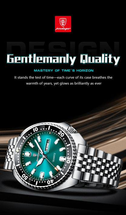 POEDAGAR Luxury Business Men Watch Date Week Waterproof Luminous Man Wristwatch Sport Stainless Steel Quartz Men's Watches Reloj Beauty World Shop