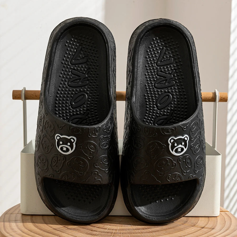 Printting Cute Bear Women Slippers Summer Indoor Soft Cartoon Sandals Bathroom Anti-slip Outdoor Comfy Men Leisure Shoes Couple Beauty Fashion