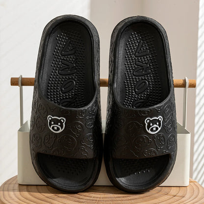 Printting Cute Bear Women Slippers Summer Indoor Soft Cartoon Sandals Bathroom Anti-slip Outdoor Comfy Men Leisure Shoes Couple Beauty Fashion