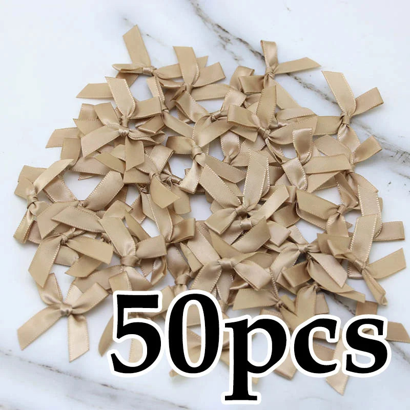 (50 Pcs) 4*4cm Colourful Ribbon Bows Small Size Polyester Satin Ribbon Bow Flower DIY Craft Decoration Beauty World Shop
