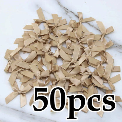 (50 Pcs) 4*4cm Colourful Ribbon Bows Small Size Polyester Satin Ribbon Bow Flower DIY Craft Decoration Beauty World Shop