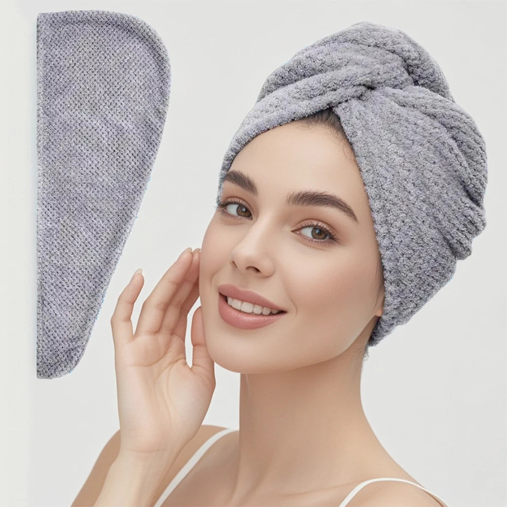 Solid color hair towel Textured dry hair cap 9.8 "X 25.5" absorbent hair towel wrap for button-down women Beauty World Shop