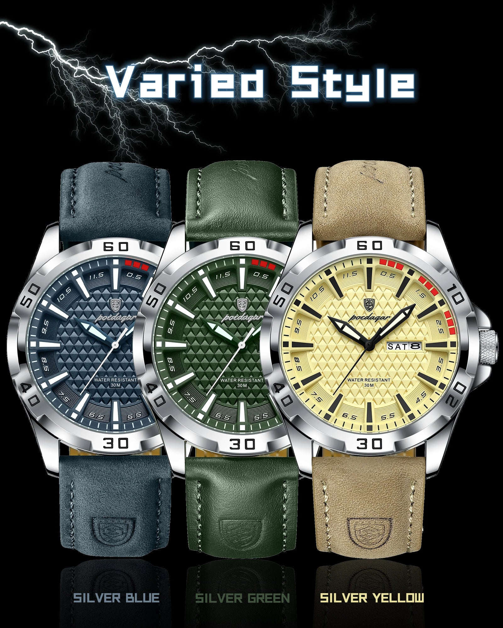 POEDAGAR Original Men Watch Luxury Waterproof Luminous Date Week Watch For Man Quartz Leather Fashion Men's Watches Reloj Hombre Beauty World Shop