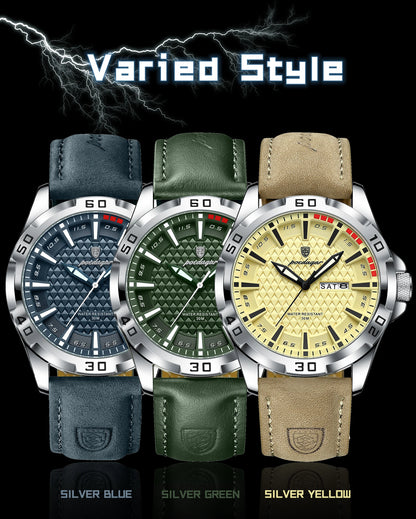 POEDAGAR Original Men Watch Luxury Waterproof Luminous Date Week Watch For Man Quartz Leather Fashion Men's Watches Reloj Hombre Beauty World Shop