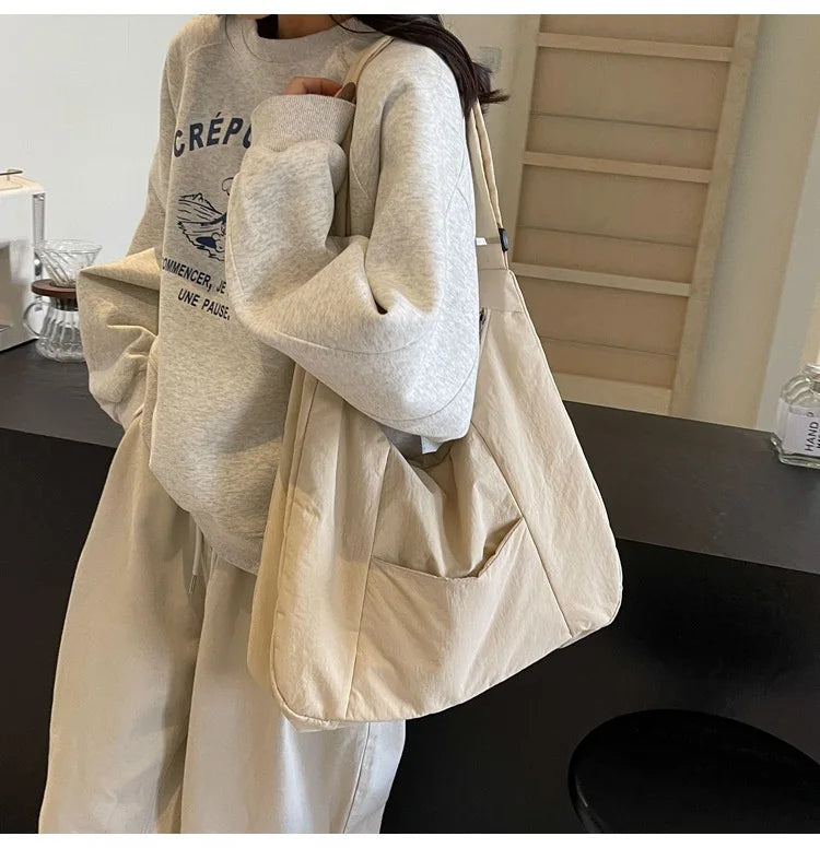 Trendy Women's Soft Cloth Shoulder Bag Solid Color Student 2026 Spring Y2k Casual Style Big Handbags Crossbody Bags for Women Beauty World Shop