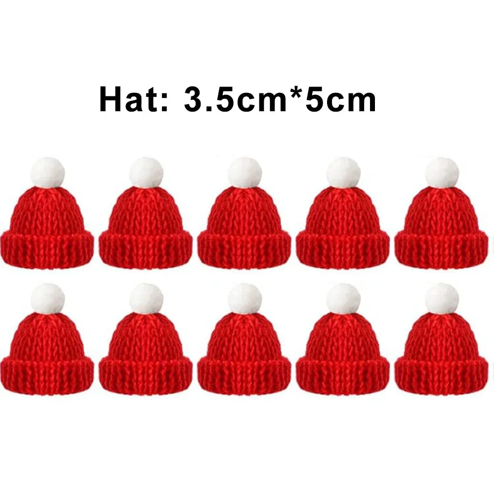 Mini Santa Knitted Hat & Scarf Small Christmas Costume for Cat Rabbit Doll Lollipop Bottle Cap DIY Xmas Party Dinner Decoration Beauty World Shop