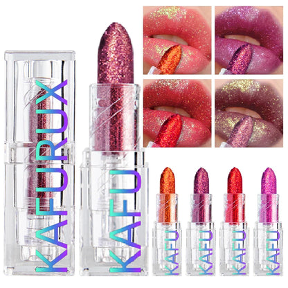 Multi-color Glitter Lipstick Beauty Girl Diamond Waterproof Lip Tint Long Lasting Shimmer Lip Makeup Red Rose Pearlescent  Lip Beauty Trend Shop