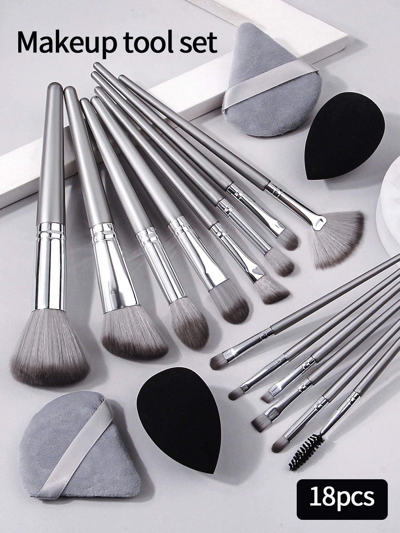 14pcs Makeup Brush Set Portable Soft Makeup Tool&2pcs Wet Wet Dual Use Makeup Egg&2pcs Triangle Sponge Makeup Powder Puff Beauty World Shop