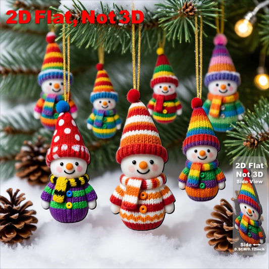 16pcs Color-Coded Knitted-Style Snowman Wooden Ornaments-Christmas Tree Pendants, Wall & Tree Decor,Party Favors&Gifts, 2D Flat, Beauty World Shop
