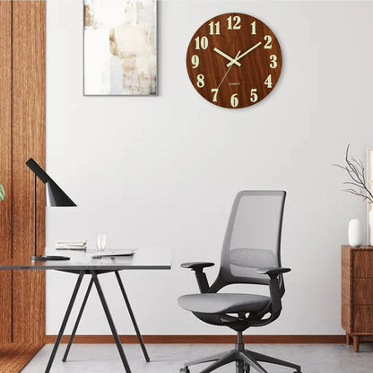 12 Inch Luminous Wall Clock Wood Silent light in dark night Nordic Fashion Wall Clock Non Ticking Clock With Night Light Beauty World Shop