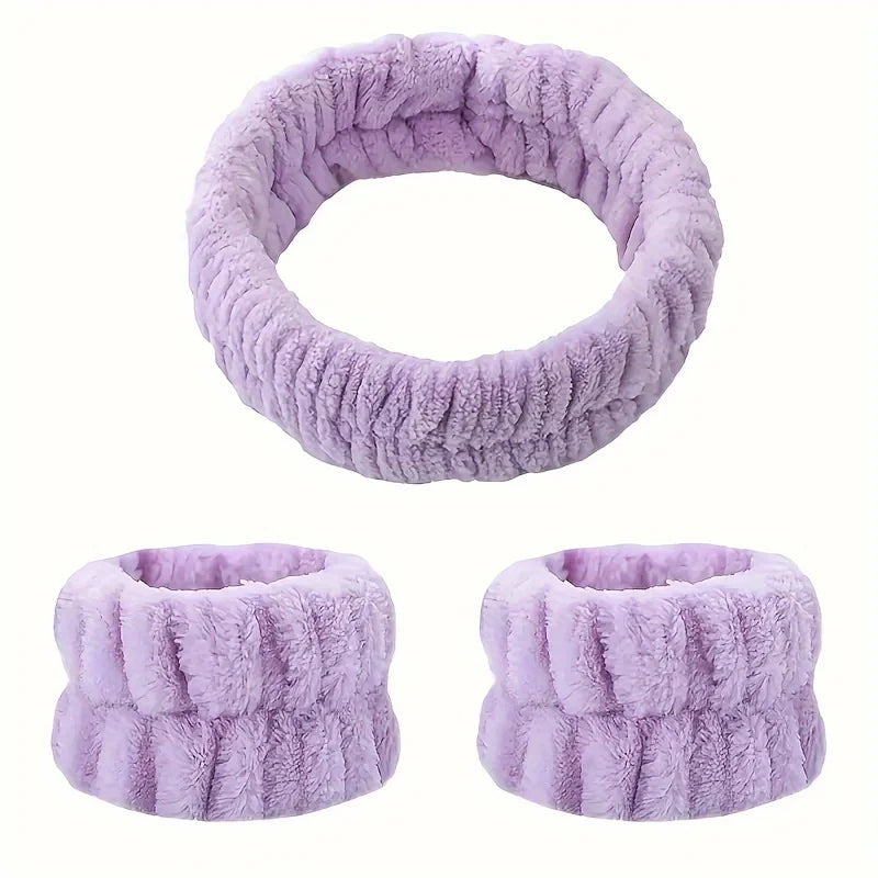Coral Velvet Facial High-elastic Makeup Hairband Face Wash Wristband Set-face Wash, Facial Mask, Skin Care Beauty World Shop
