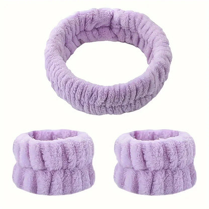 Coral Velvet Facial High-elastic Makeup Hairband Face Wash Wristband Set-face Wash, Facial Mask, Skin Care Beauty World Shop
