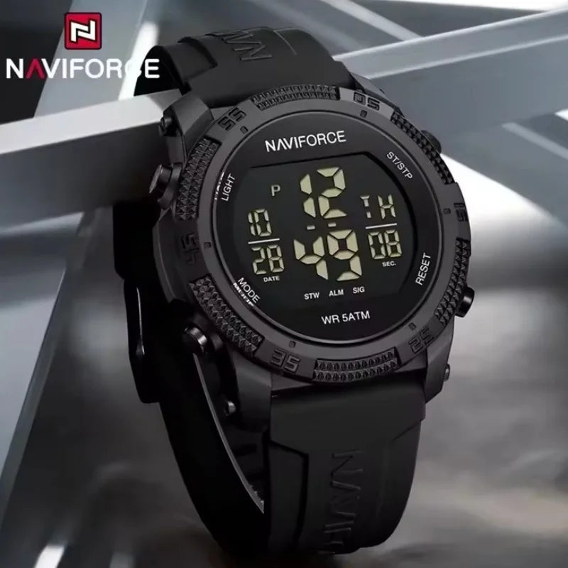 NAVIFORCE 7104 Sports Men's LCD Digital Leisure Date Week Alarm Clock Waterproof Silicone Strap Electronic Watch électronique Beauty World Shop
