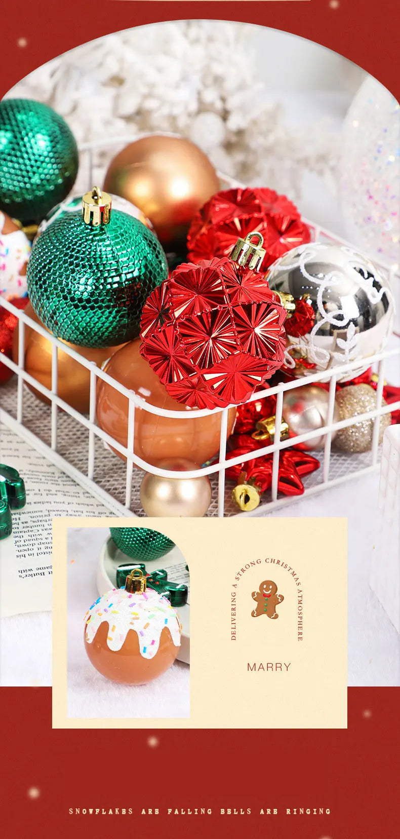 Christmas decoration: 42 exquisite painted Christmas balls in magenta, green, and gold, Christmas tree pendant set Beauty World Shop