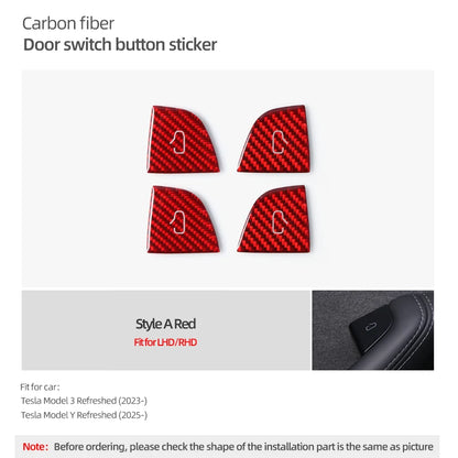 For Tesla Model Y 2019-2025 Juniper Model 3 Highland 2024 Carbon Fiber Car Interior Door Switch Button Trim Stickers Accessories Beauty World Shop