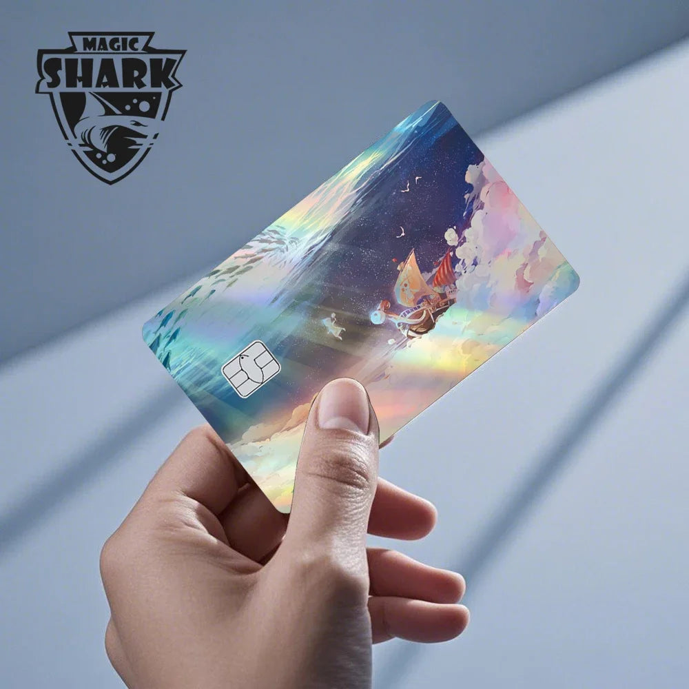 Magic Shark Luffy Zorro Ace Skull Anume Holographic Shinny Laser Sticker Film Skin for Credit Debit Card Beauty World Shop