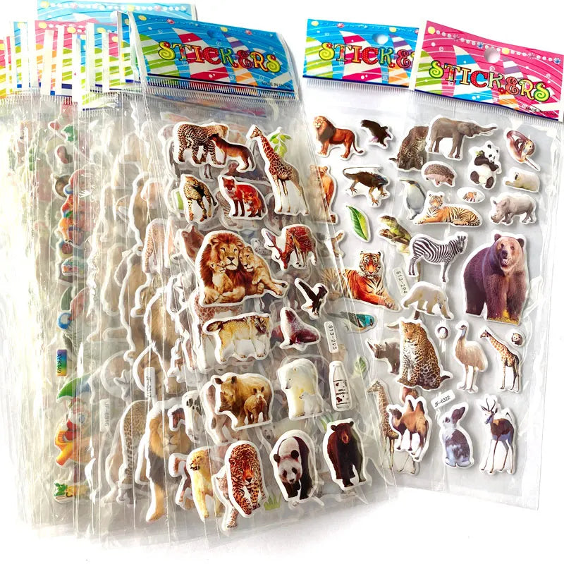 10 Sheets 3D Puffy Stickers Animals Bulk Stickers Scrapbook Decoration Birthday New Year Christmas Gifts for Kids Boys Girls Beauty World Shop