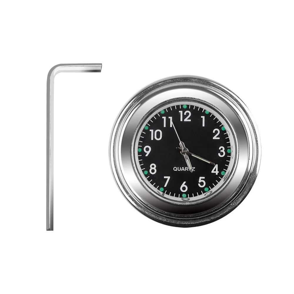 Aluminum Luminous Quartz Watch 22-25mm Motorcycle Scooter Bicycle Handlebar Mount Clock Time Display Clock Moto Accessories Beauty World Shop