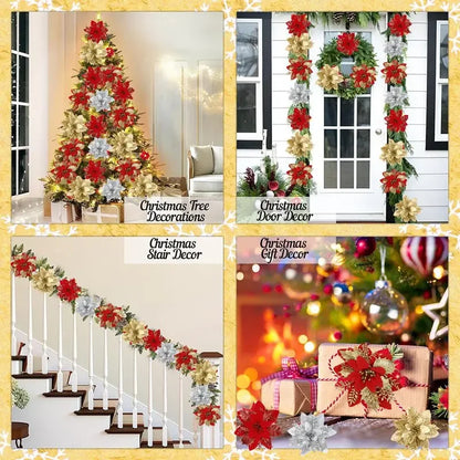 Christmas Glitter Artificial Flowers Christmas Tree Hanging Ornaments Fake Flower for Home 2025 Xmas New Year 2026 Navidad Gift Beauty World Shop