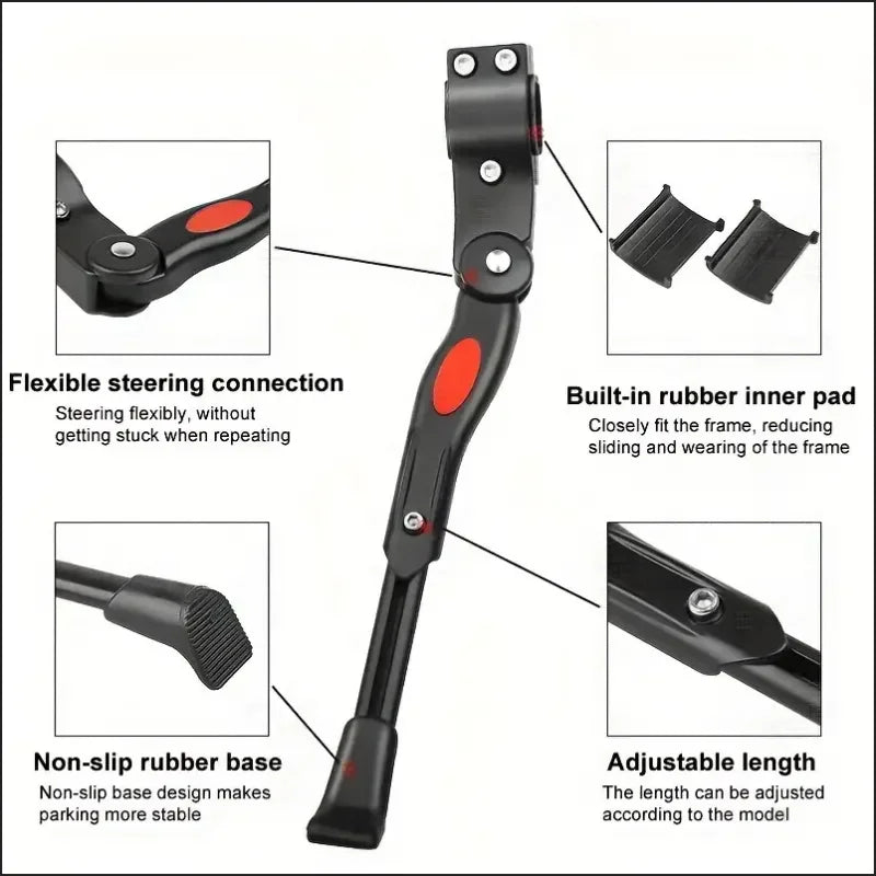 Aluminum Alloy Kickstand, Bicycle Rear Bracket Adjustable Length, MTB 26 Inch Bicycle Side Support Beauty World Shop