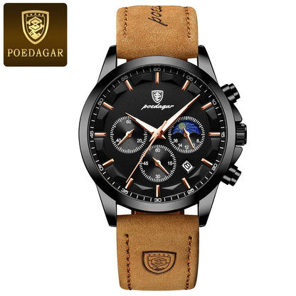 POEDAGAR Original Military Men Clock Waterproof Luminous Leather Quartz Man Watch Chronograph Date Luxury Business Men's Watches Beauty World Shop