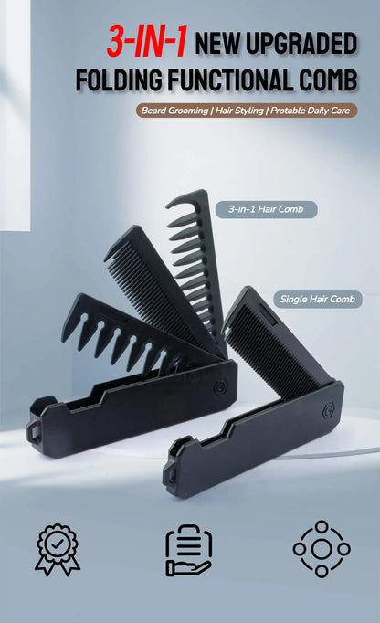 Professional 3 in 1 Pocket Folding Combs Wide Tooth Oil Head Comb Beard Combing Barber Hair Clipper Comb Salon Hair Styling Tool Beauty World Shop